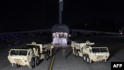 The first elements of the U.S.-built Terminal High-Altitude Area Defense (THAAD) arrive at Osan U.S. Air Base in Pyeongtaek, south of Seoul, on March 6.