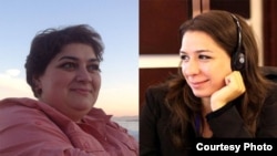 RFE/RL Azerbaijani Service correspondents Khadija Ismayilova and Nushabe Fatullayeva -- winners of the 2013 Global Shining Light Award for Investigative Journalism (file photos)