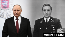 Коллаж: Владимир Путин и актер Вячеслав Тихонов в роли внедренного советского разведчика в сериале 1973 года "Семнадцать мгновений весны".