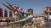 An Iranian drone and missile system are displayed on Azadi Square in Tehran on July 30.