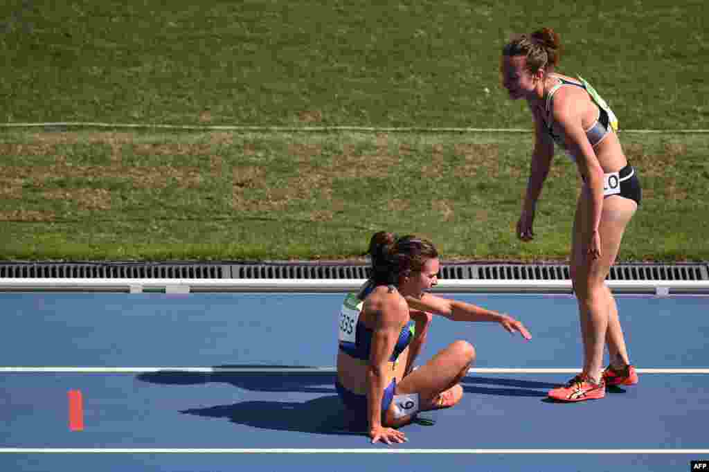 New Zealand's Nikki Hamblin (right) and the U.S.A.'s Abbey D'agostino got tangled up in a women's 5,000-meter heat and fell to the track at the Rio Olympics on August 16. In a display of Olympic sportsmanship, D'Agnostino got up to help Hamblin, who was sprawled on the track. But D'Agnostino had suffered an ankle injury herself and Hamblin helped her to continue the race. Hamblin finished in 29th place, one ahead of D'Agostino.