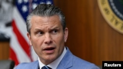 (file photo) US Secretary of Defense Pete Hegseth speaks during a cabinet meeting on July 31.