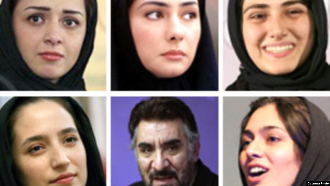 از راست: باران کوثری، هانیه توسلی، ترانه علیدوستی، پگاه آهنگرانی، فرج الله سلحشور و نگار جواهریان.
