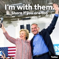 Hillary Clinton cu senatorul Tim Kaine