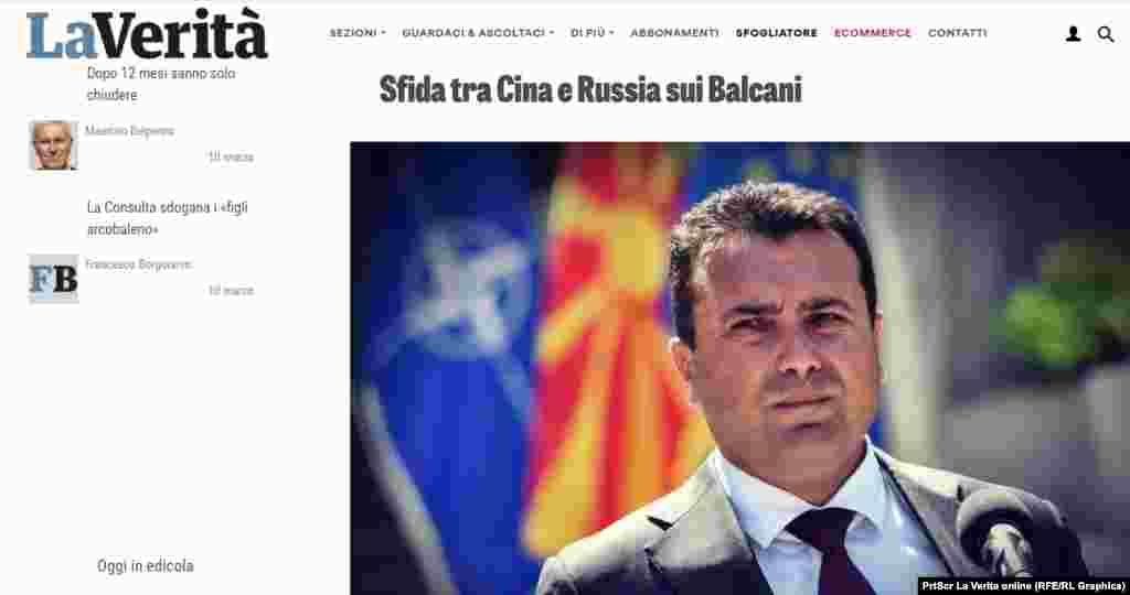 МАКЕДОНИЈА - Италијанскиот весник Ла верита денеска, во текст со наслов Битка помеѓу Кина и Русија за Балканот, објави дека причината за враќање на авансот од Македонија даден за вакцините од кинескиот производител Синофарм е тоа што, како што вели весникот, зделката требало да се одвива преку фантом фирма со седиште во Хонг Конг. Премиерот Зоран Заев дементираше дека е направено некакво незаконско дејство.