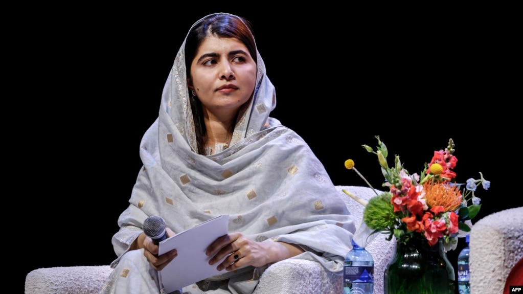 Nobel Peace Prize laureate Malala Yousafzai sits onstage after delivering the 21st Nelson Mandela Annual Lecture in Johannesburg on December 5.
