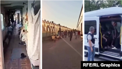 Colaj din capturi de ecran de pe un video publicat de Inspectoratul General pentru Migrație al MAI, în care apar migranți care locuiau în vagoane vechi la Băcioi, mun. Chișinău
