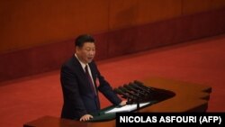 Xi Jinping pronunță un discurs la Congresul Partidului Comunist Chinez, Beijing, 18 octombrie 2017.
