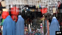 Burqa-clad women at a market in eastern Pakistan (file photo)