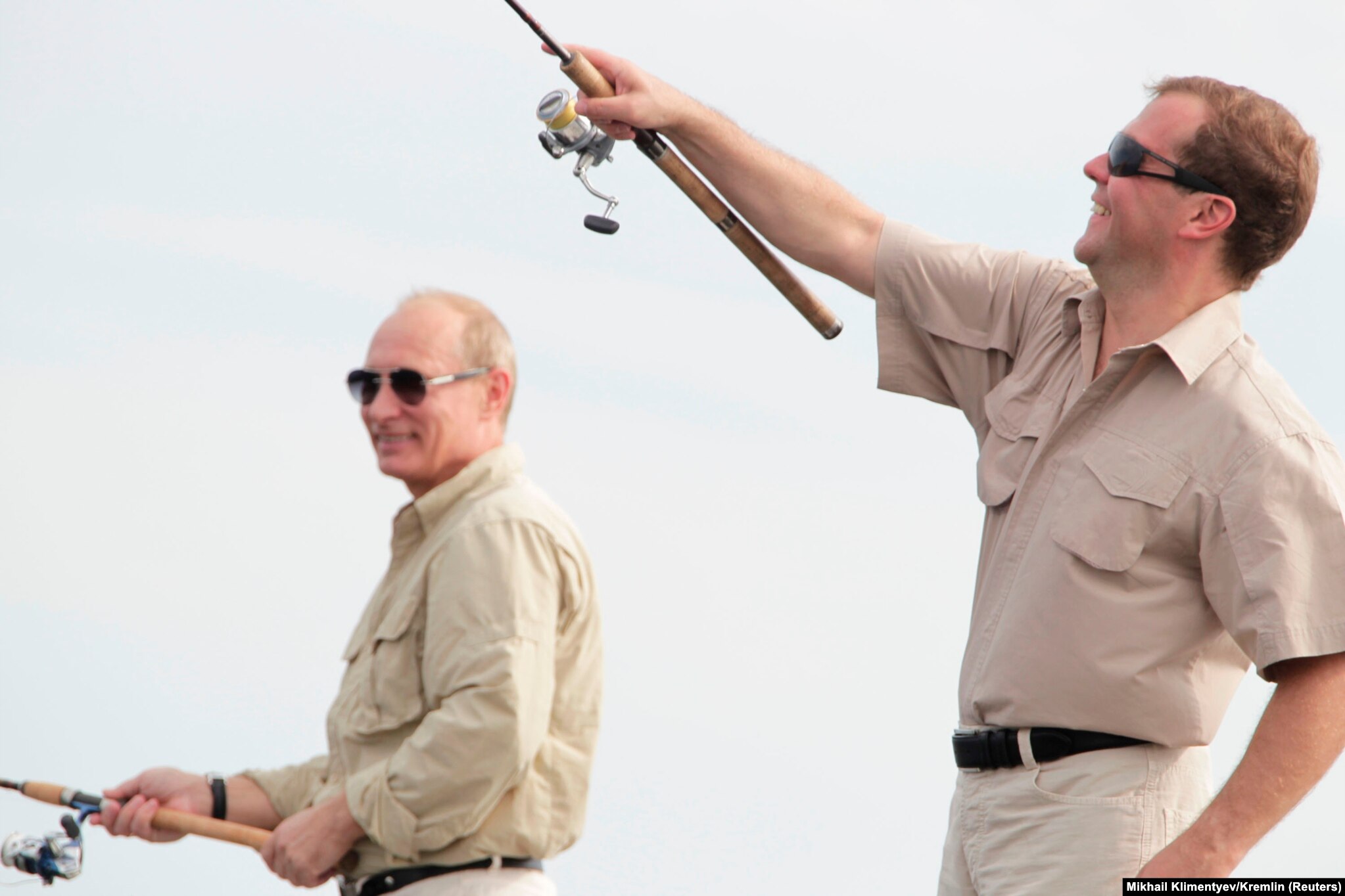 The two leaders take a fishing trip together on the Volga River in Russia's Astrakhan region on August 16, 2011. Ahead of the presidential election in 2012, Medvedev said he would step aside to allow Putin to become United Russia's candidate. Putin won the election and returned to the presidency on May 7, 2012, naming Medvedev as prime minister the same day. 