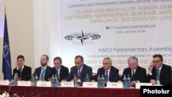 Armenia - Foreign Minister Edward Nalbandian (second from right) attends a NATO seminar in Yerevan, 18Jun2015