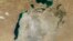 A 2014 NASA photo of the shrinking Aral Sea