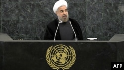 Иран президенті Хассан Роухани БҰҰ жиынында сөйлеп тұр. АҚШ, Нью-Йорк, 26 қыркүйек 2013 жыл.