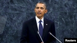 Президент США Барак Обама выступает на заседании Генеральной Ассамблеи ООН. Нью-Йорк, 24 сентября 2013 года.