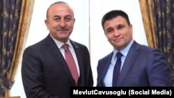 Ministrul turc de externe Mevlut Cavusoglu cu omologul său ucrainean Pavel Klimkin.