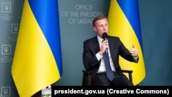U.S. national-security adviser Jake Sullivan speaks to reporters during his visit to Kyiv on November 4.
