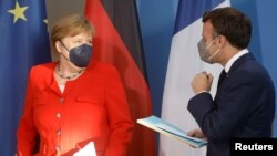 Канцлер ФРН Ангела Меркель та президент Франції Еманюель Макрон у Берліні 18 червня 2021-го року