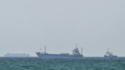 Vessels anchored off the coast of Sharjah in the United Arab Emirates, near the Strait of Hormuz on May 21.