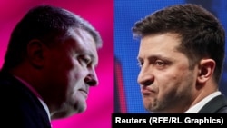 Ukrainian President Petro Poroshenko (left) and his challenger Volodomyr Zelenskiy. 