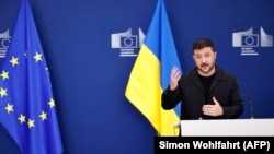 Владимир Зеленский на пресс-конференции в Брюсселе, 17 августа 2025 года