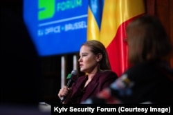 Очільниця Місії України при НАТО Альона Гетьманчук під час Київського безпекового форуму в Брюсселі, 28 жовтня 2026 року