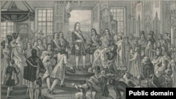 Царя Петра Великого провозглашают императором Всероссийским, октябрь 1721 года. Гравюра XVIII века
