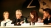 Director David Cronenberg (second from left) speaks about his film &quot;Maps To The Stars&quot; alongside (from left) actors Mia Wasikowska, Julianne Moore, and Robert Pattinson.