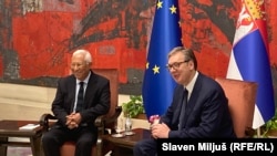Predsednik Evropskog saveta Antonio Košta tokom susreta sa predsednikom Srbije Aleksandrom Vučićem u Beogradu, 4. jun 2026.