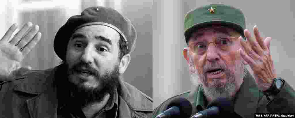 Former Cuban leader Fidel Castro in 1961 (left) and 2010. 