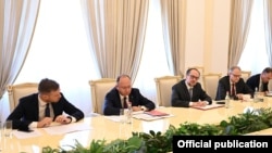 Armenia - The foreign ministers of Austria, Lithuania and Romania meet with Armenian President Armen Sarkissian, Yerevan, June 25, 2021.