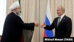 Rusiya President Vladimir Putin və Iran prezidenti Hassan Rohani , 14 iyun, 2019, Bişkek