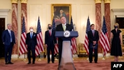 U.S. Secretary of State Mike Pompeo speaks during a news conference to announce the Trump administration's restoration of sanctions on Iran on September 21 at the State Department in Washington, D.C.