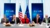 BELGIUM - (L-R) U.S. Energy Secretary Rick Perry, U.S. Secretary of State Mike Pompeo, EU foreign policy chief Federica Mogherini, EU Commission Member Miguel Arias Canete and EU Commission Vice President Maros Sefcovic, attend a US. /EU Energy Council meeting. File photo