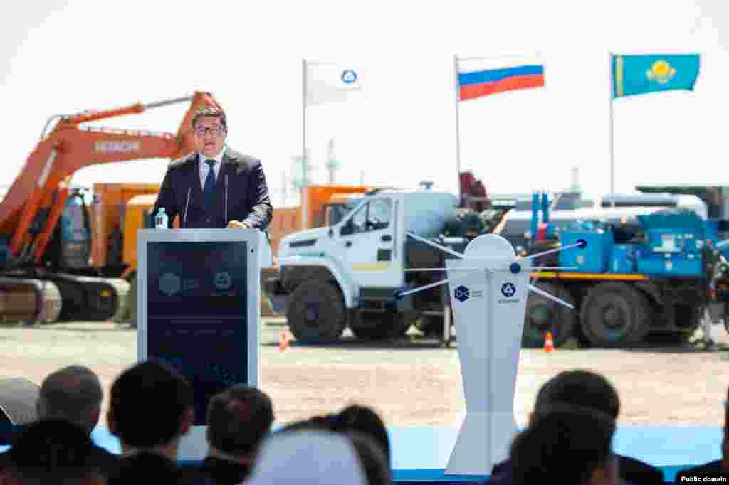 Officials mark the official start of construction of Kazakhstan's first nuclear power plant, in the village of Ulken, Almaty region, on August 8.