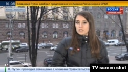 Russian journalist Tamara Nersesian is shown reporting from Kyiv in January 2015.