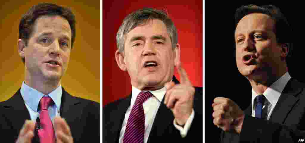  Nick Clegg , Gordon Brown i David Cameron 