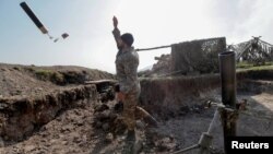 NAGORNO-KARABAKH -- An Ethnic Armenian soldier is seen at fighting positions on the front line in Nagorno-Karabakh, October 20, 2020