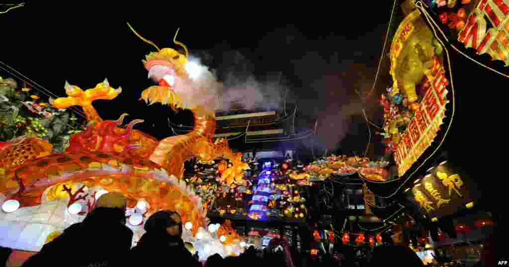 Thousands of people visit a lantern festival to celebrate the Chinese New Year in Shanghai.