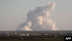 Air strikes near Idlib in Syria last month