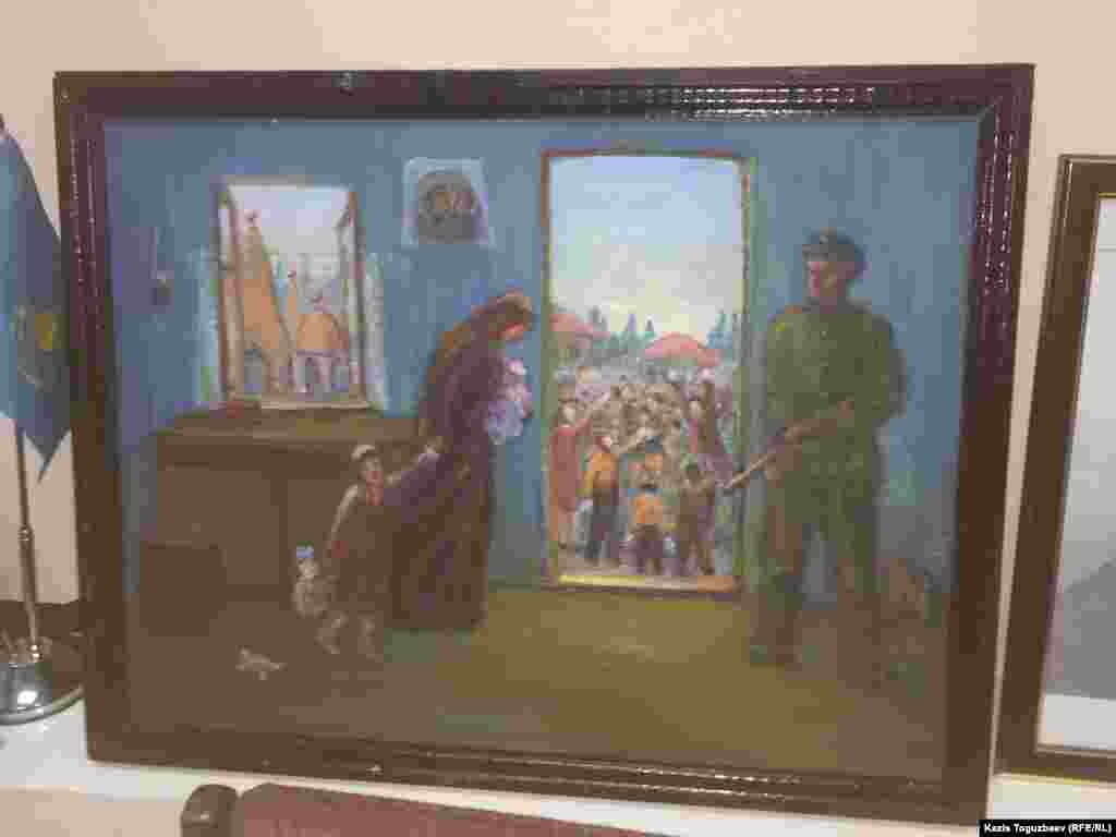 Картина на тему депортации крымскотатарского народа в 1944 году, написанная Сейтвали Ганиевым по воспоминаниям его родителей и презентованная на встрече в культурном центре &laquo;Ватандаш&raquo;. &nbsp;