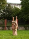 Czechia -- A protest sculpture by Jan Slovencik outside the Russian embassy in Prague 