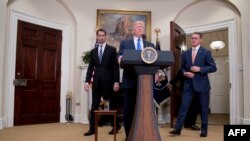 US President Donald Trump makes an announcement on immigration with US Senator Tom Cotton (L), R-Arkansas and US Senator David Perdue (R), R-Georgia, at the White House in Washington, DC, on August 2, 2017.