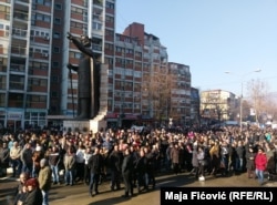 Акция протеста косовских сербов в городе Митровица, январь 2017
