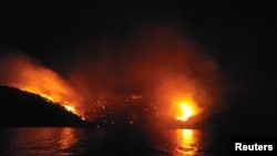 Пожар в лесу на греческом острове Гидра