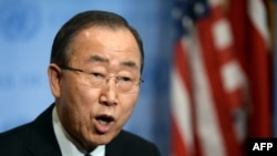 Генеральный секретарь ООН Пан Ги Мун выступает в ООН 6 января