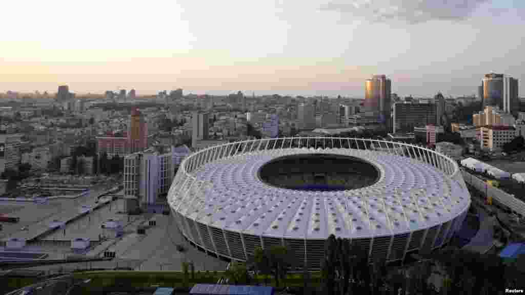 Ukraine -- An aerial view shows the Olympic stadium in Kyiv, 15May2012