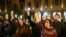 Demonstrators gather at the Georgian parliament building in Tbilisi on the evening of November 14. 