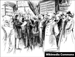 Приведение к присяге Тедди Рузвельта 14 сентября 1901 года в доме адвоката Энсли Уилкокса в Буффало