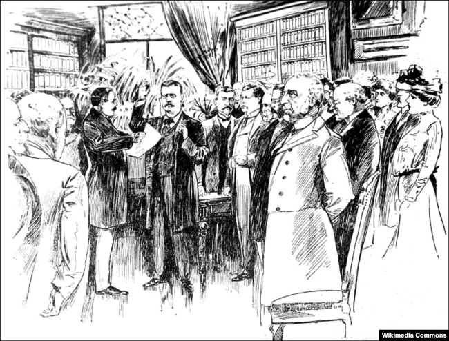 Приведение к присяге Тедди Рузвельта 14 сентября 1901 года в доме адвоката Энсли Уилкокса в Буффало