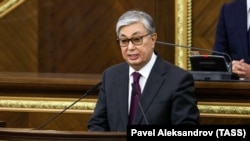 KAZAKHSTAN -- Qasym-Zhomart Toqaev speaks during a joint session of the houses of parliament in Astana, March 20, 2019